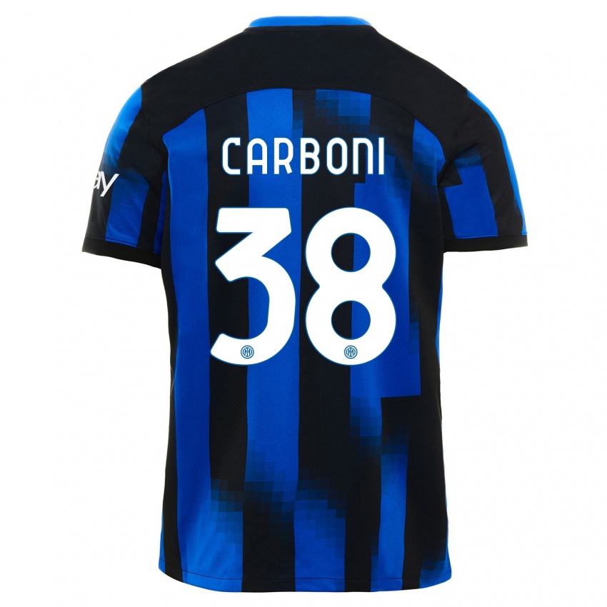 Dames Valentin Carboni #38 Zwart Blauw Thuisshirt Thuistenue 2023/24 T-Shirt België