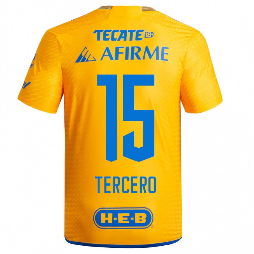 Dames Eduardo Tercero #15 Geel Thuisshirt Thuistenue 2023/24 T-Shirt België