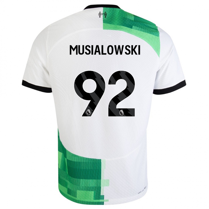Femme Maillot Mateusz Musialowski #92 Blanc Vert Tenues Extérieur 2023/24 T-Shirt Belgique