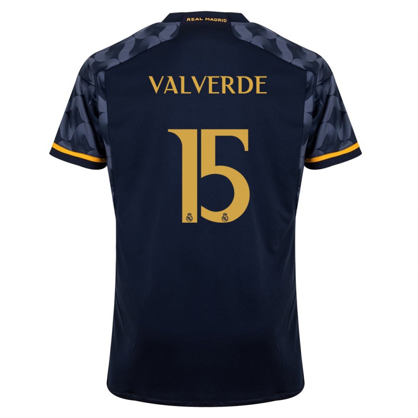 Dames Federico Valverde #15 Donkerblauw Uitshirt Uittenue 2023/24 T-Shirt België