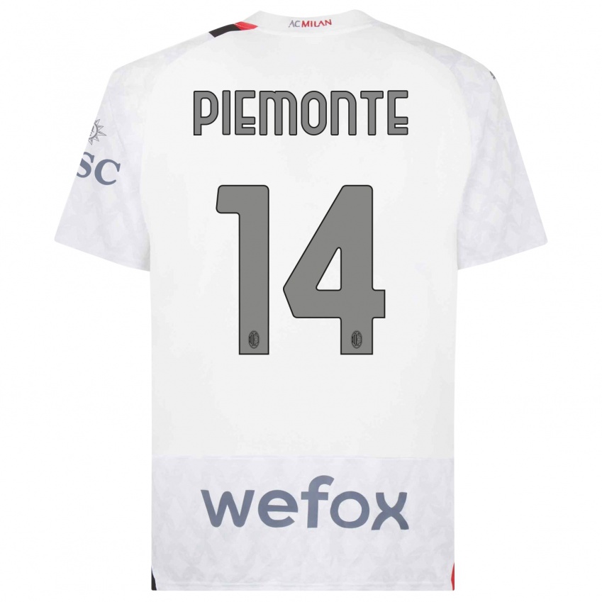 Femme Maillot Martina Piemonte #14 Blanc Tenues Extérieur 2023/24 T-Shirt Belgique