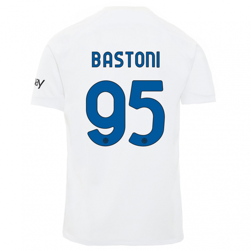 Dames Alessandro Bastoni #95 Wit Uitshirt Uittenue 2023/24 T-Shirt België