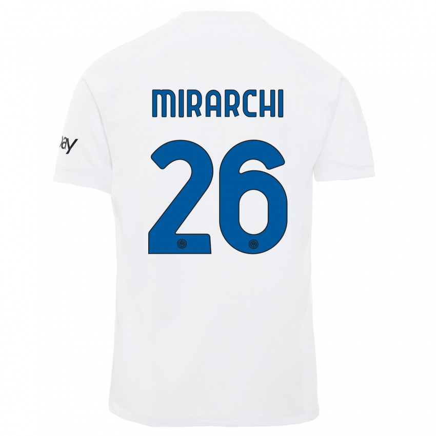 Dames Mattia Mirarchi #26 Wit Uitshirt Uittenue 2023/24 T-Shirt België