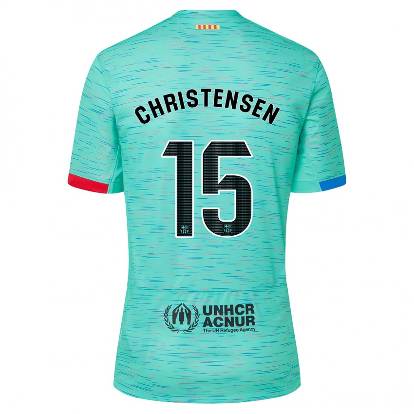 Femme Maillot Andreas Christensen #15 Aqua Clair Troisieme 2023/24 T-Shirt Belgique