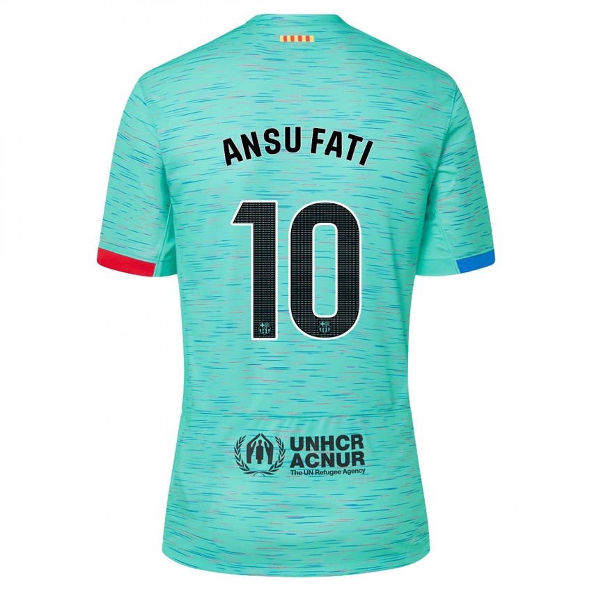 Femme Maillot Ansu Fati #10 Aqua Clair Troisieme 2023/24 T-Shirt Belgique