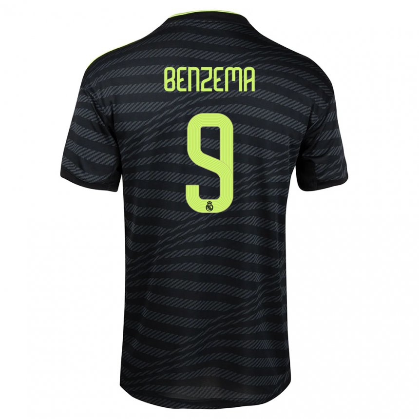 Enfant Maillot Karim Benzema #9 Noir Gris Foncé Troisieme 2022/23 T-shirt Belgique