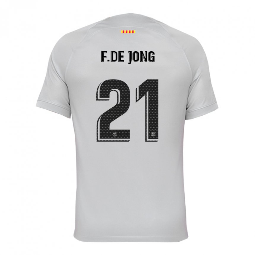 Homme Maillot Frenkie De Jong #21 Gris Rouge Bleu Troisieme 2022/23 T-shirt Belgique