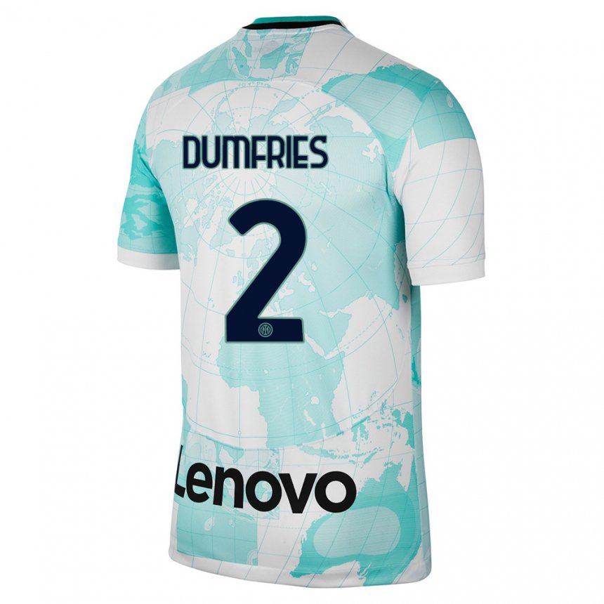 Femme Maillot Denzel Dumfries #2 Vert Clair Blanc Troisieme 2022/23 T-shirt Belgique