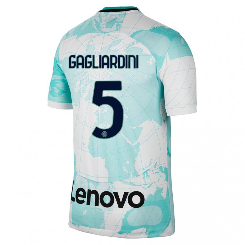 Femme Maillot Roberto Gagliardini #5 Vert Clair Blanc Troisieme 2022/23 T-shirt Belgique