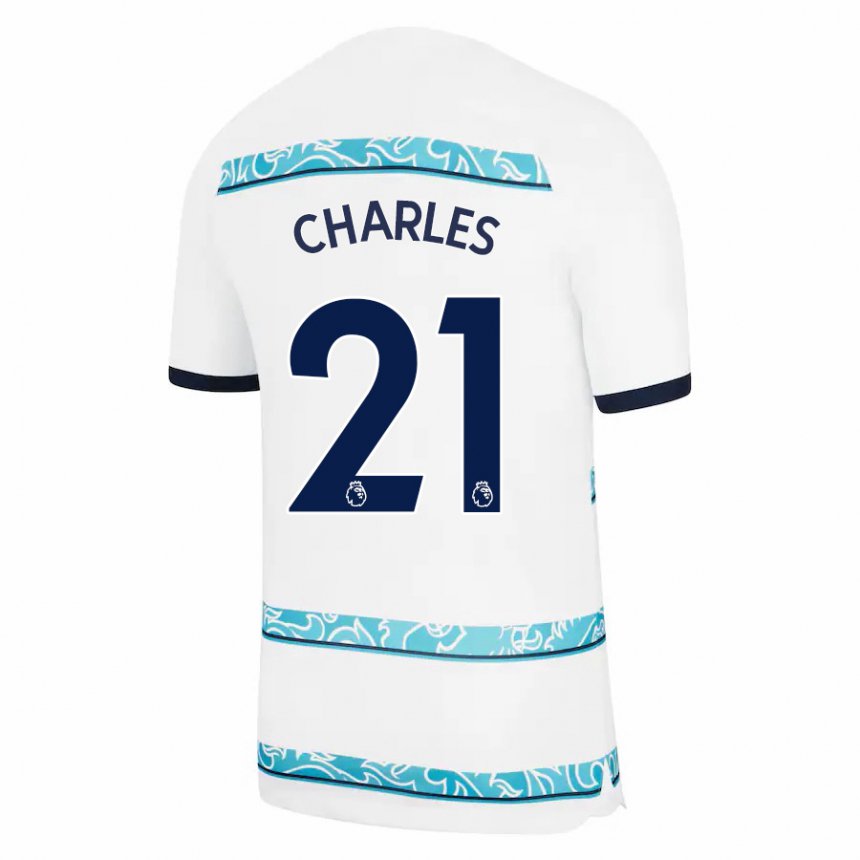 Femme Maillot Niamh Charles #21 Blanc Bleu Clair Troisieme 2022/23 T-shirt Belgique