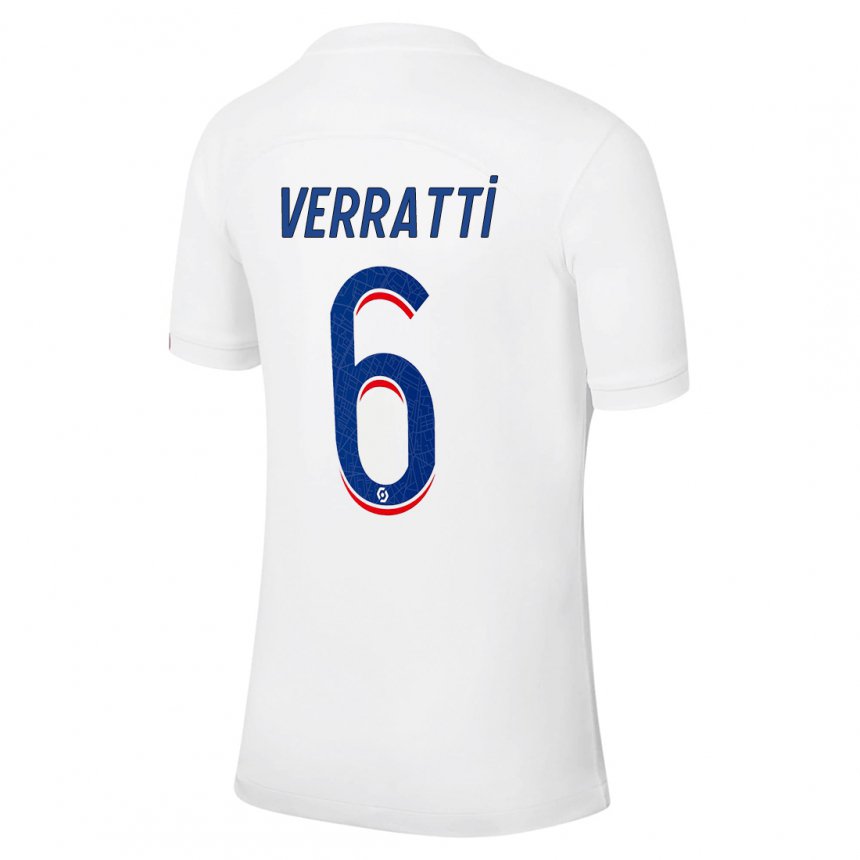 Femme Maillot Marco Verratti #6 Blanc Bleu Troisieme 2022/23 T-shirt Belgique